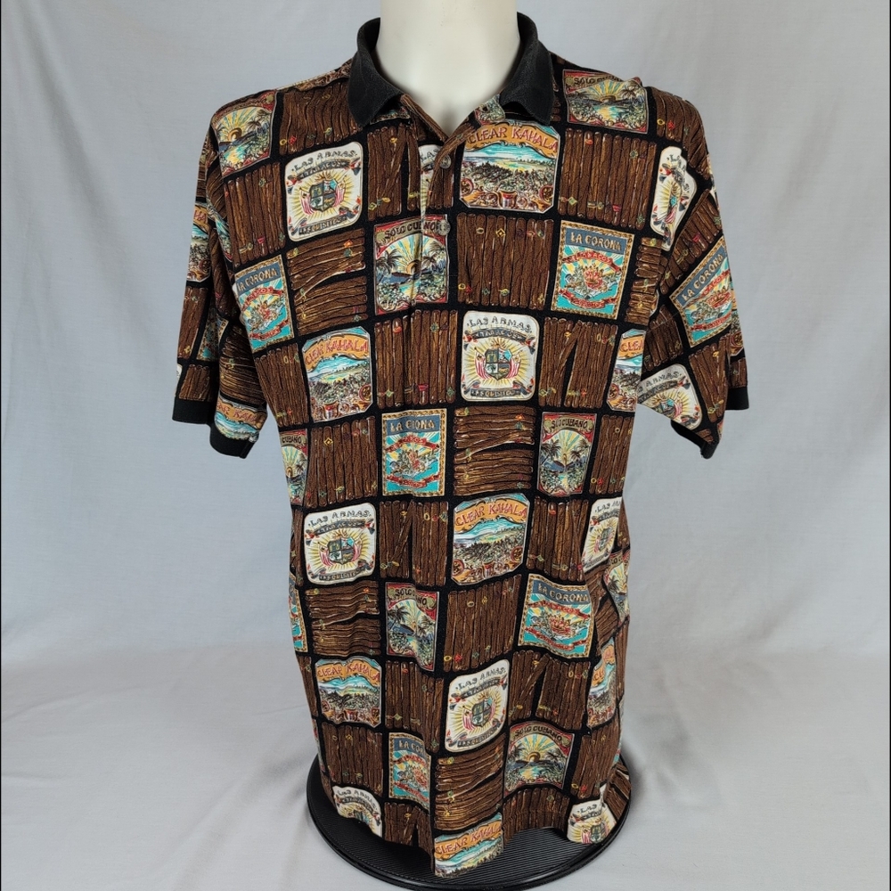 Kahala Cigar Themed Hawaiian Polo Shirt (L)
